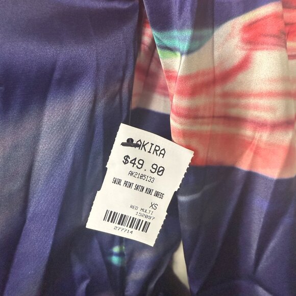 AKIRA Swirl Print Satin Mini Dress – XS (Red Multi) - Picture 7 of 8